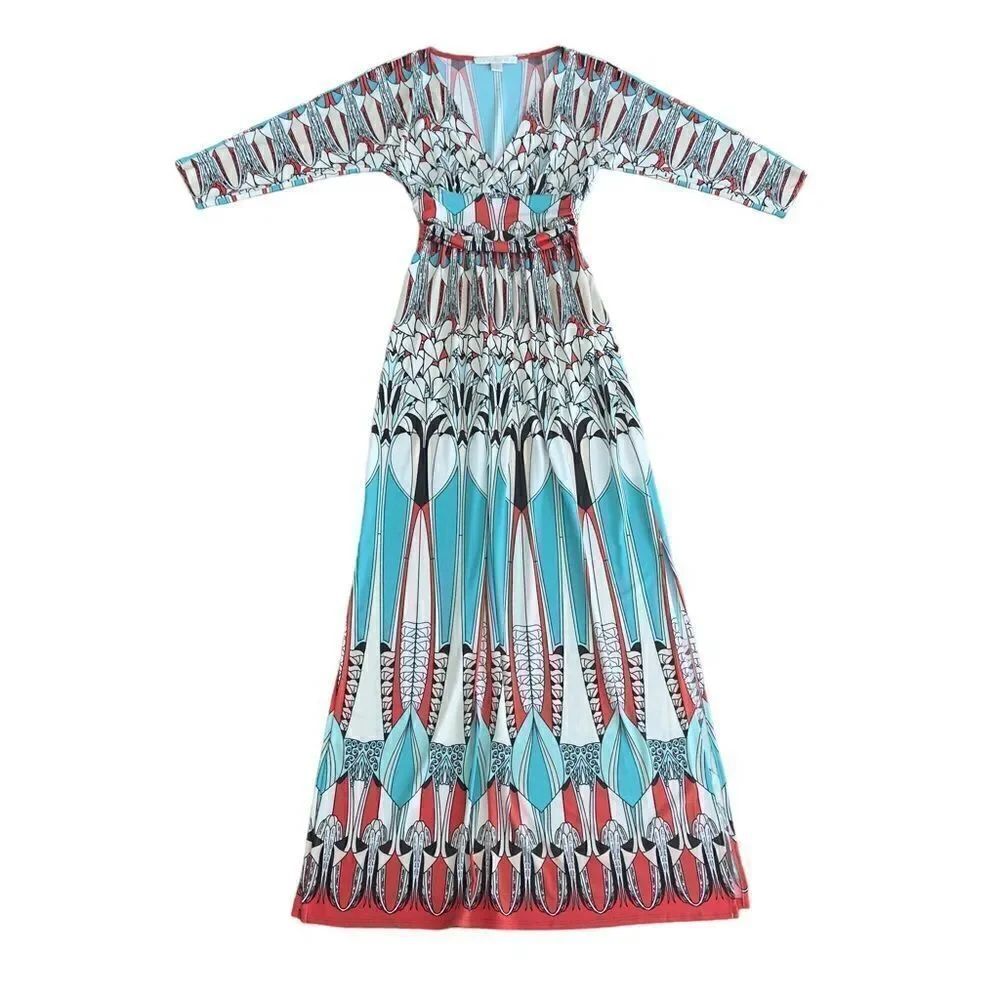 Boston Proper Multicolored Print Side Slits Maxi Dress Size 0